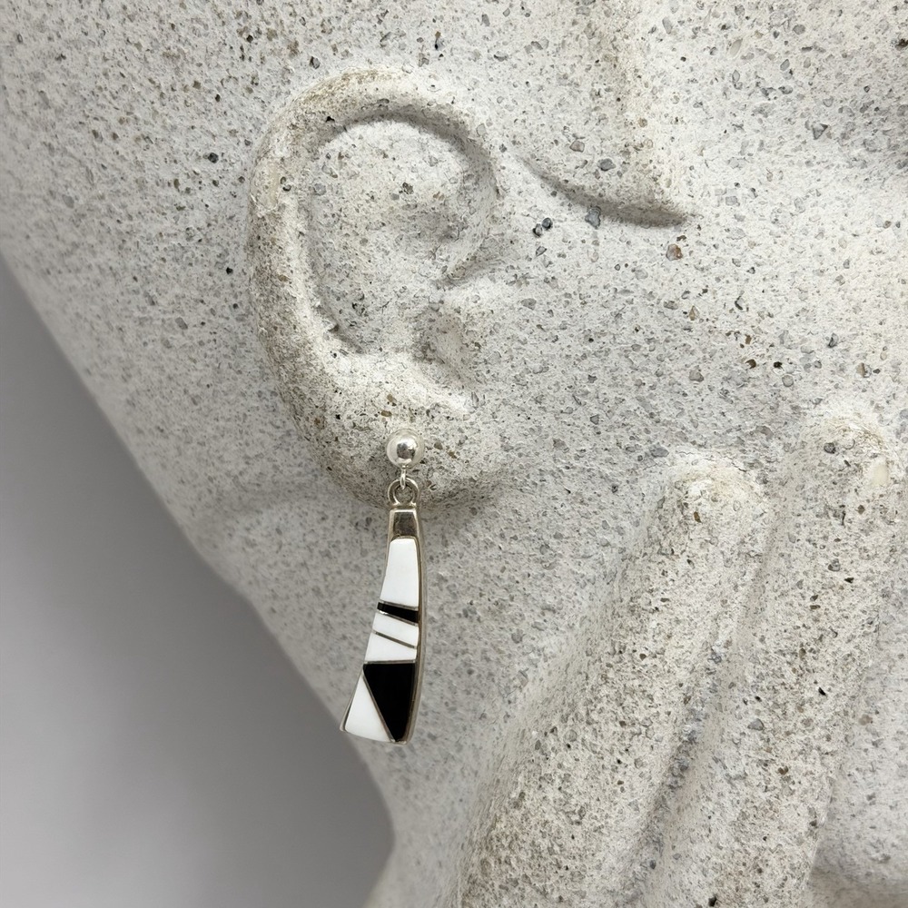 TSF Touch of Santa Fe Sterling Inlay Stone Earrings Black & White Onyx Dangles